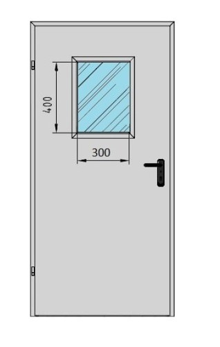 Drzwi techniczne jednoskrzydłowe 90' z przeszkleniem 300x400