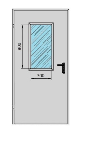 Drzwi techniczne jednoskrzydłowe 120' z przeszkleniem 300x800 