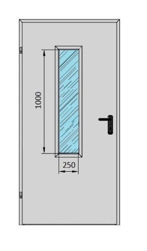 Drzwi techniczne jednoskrzydłowe ✅ 100' z przeszkleniem 250x1000
