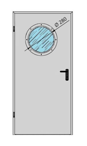 Drzwi techniczne jednoskrzydłowe ✅ 100' z przeszkleniem Ø 280 mm