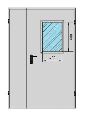 Drzwi techniczne dwuskrzydłowe ✅ 130' z przeszkleniem 400x600 