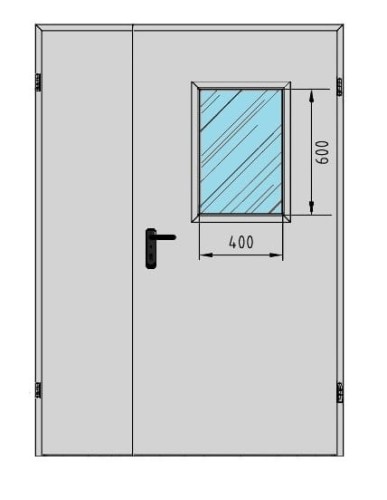  Drzwi techniczne dwuskrzydłowe ✅ 140' z przeszkleniem 400x600 