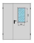  Drzwi techniczne dwuskrzydłowe 150' z przeszkleniem 300x800 mm 