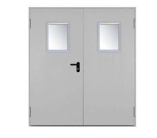 Drzwi przeciwpożarowe EI30 dwuskrzydłowe 190’ z przeszkleniami 300x400