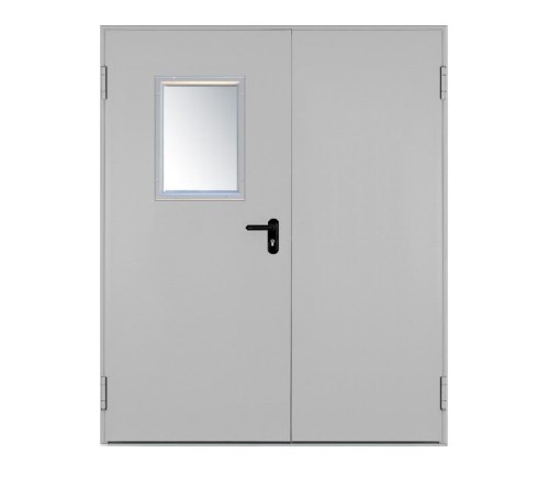 Drzwi przeciwpożarowe EI30 ✅ dwuskrzydłowe 180’ z przeszkleniem 400x600 mm 