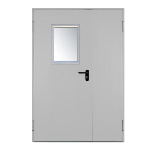 Drzwi przeciwpożarowe EI30 ✅ dwuskrzydłowe 150’ z przeszkleniem 400x600 