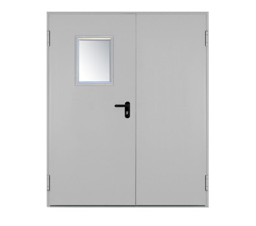 Drzwi przeciwpożarowe EI60 ✅ dwuskrzydłowe 180’ z przeszkleniem 300x400
