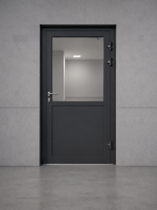 Drzwi przeciwpożarowe aluminiowe jednoskrzydłowe EI30 100' częściowo przeszklone 