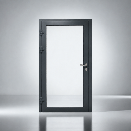 Drzwi przeciwpożarowe aluminiowe szklane jednoskrzydłowe EI30