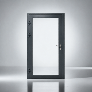 Drzwi przeciwpożarowe aluminiowe jednoskrzydłowe EI30 100' szklane 