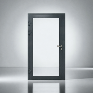 Drzwi przeciwpożarowe aluminiowe jednoskrzydłowe EI30 120' szklane