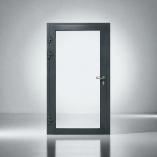 Drzwi przeciwpożarowe aluminiowe jednoskrzydłowe EI30 120' szklane