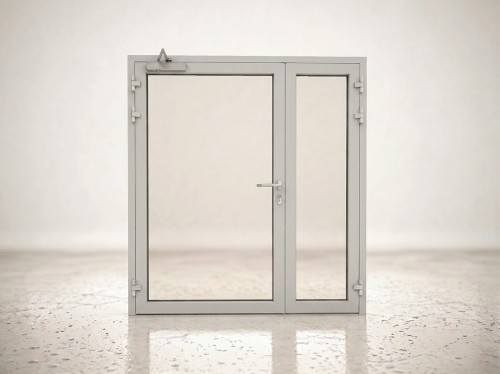 Drzwi przeciwpożarowe aluminiowe dwuskrzydłowe EI60' szklane
