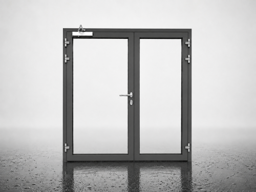 Drzwi przeciwpożarowe aluminiowe dwuskrzydłowe EI30 szklane