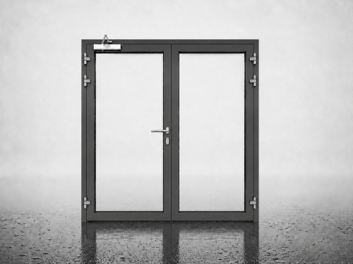 Drzwi przeciwpożarowe aluminiowe dwuskrzydłowe EI30 szklane
