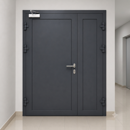 Drzwi przeciwpożarowe aluminiowe dwuskrzydłowe EI60 pełne